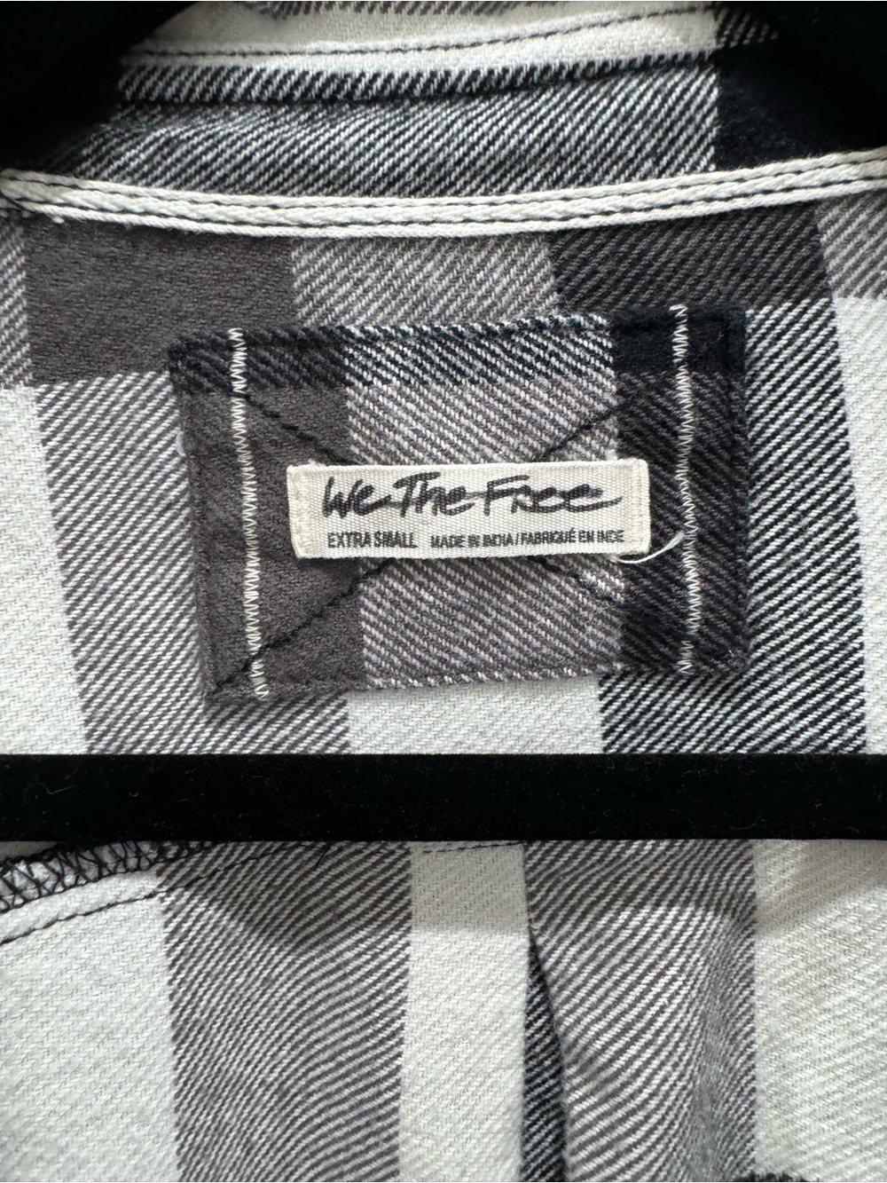 Free People We The Free Izzy Plaid Flannel Shirt XS Black Cream Oversized - Picture 3 of 8